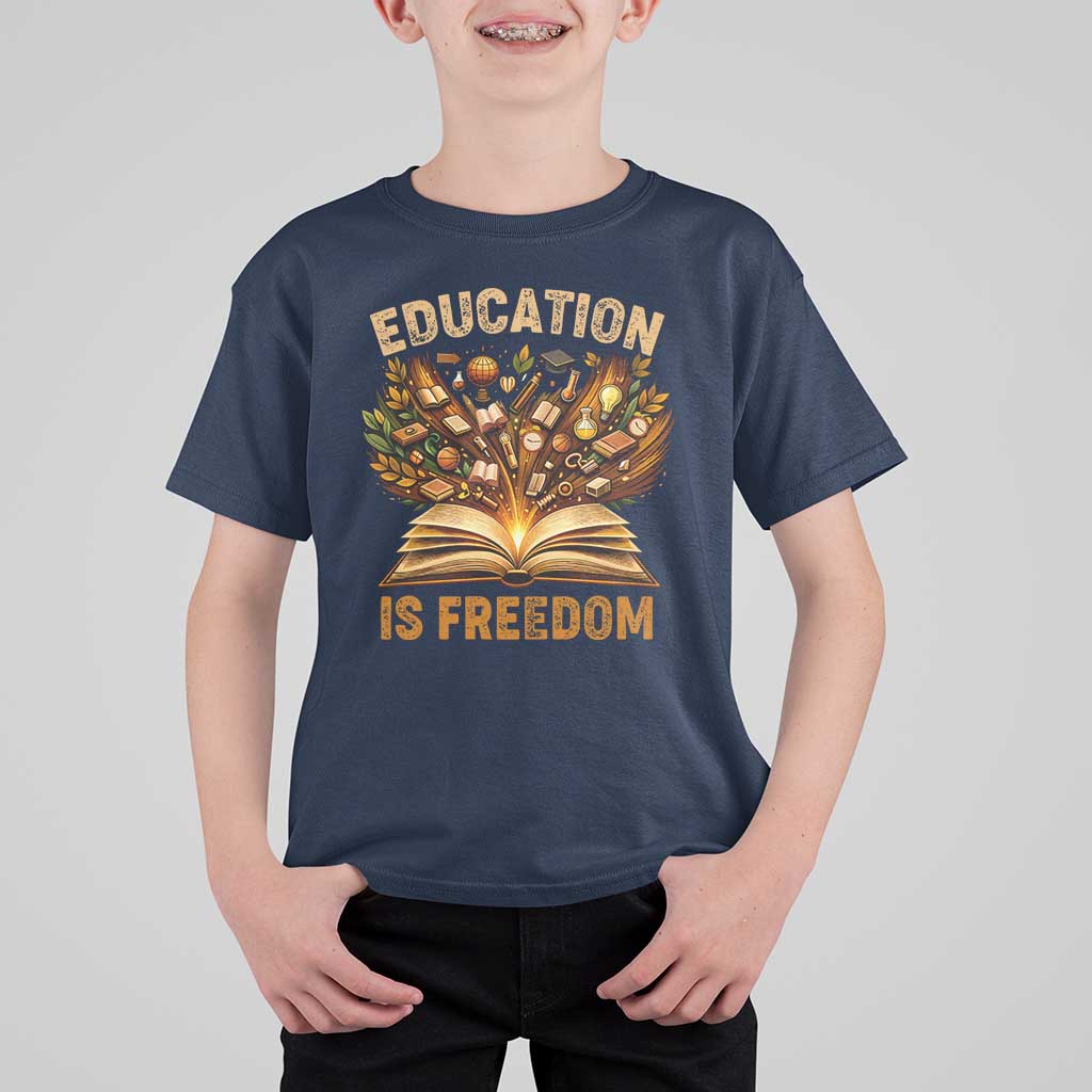 Black History Education Is Freedom T Shirt For Kid Retro Books Afro African American Heritage