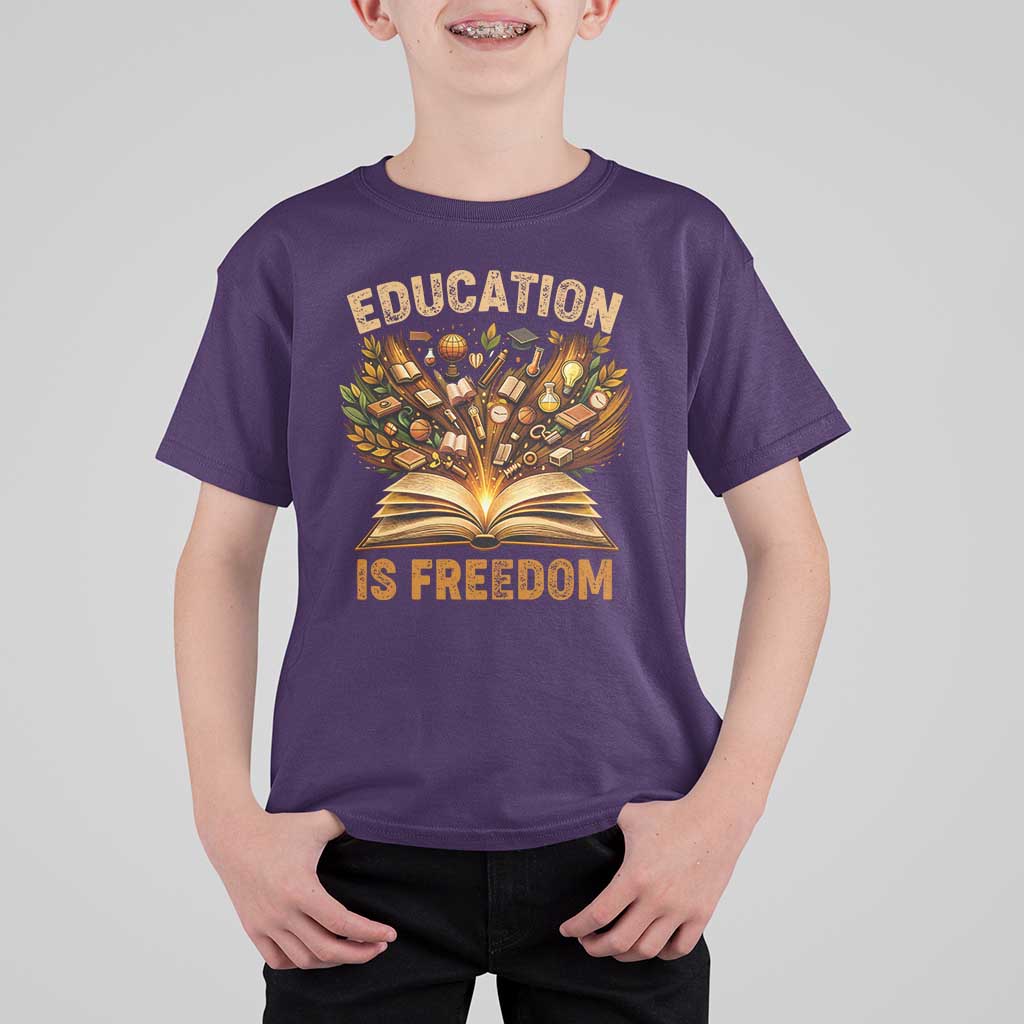 Black History Education Is Freedom T Shirt For Kid Retro Books Afro African American Heritage