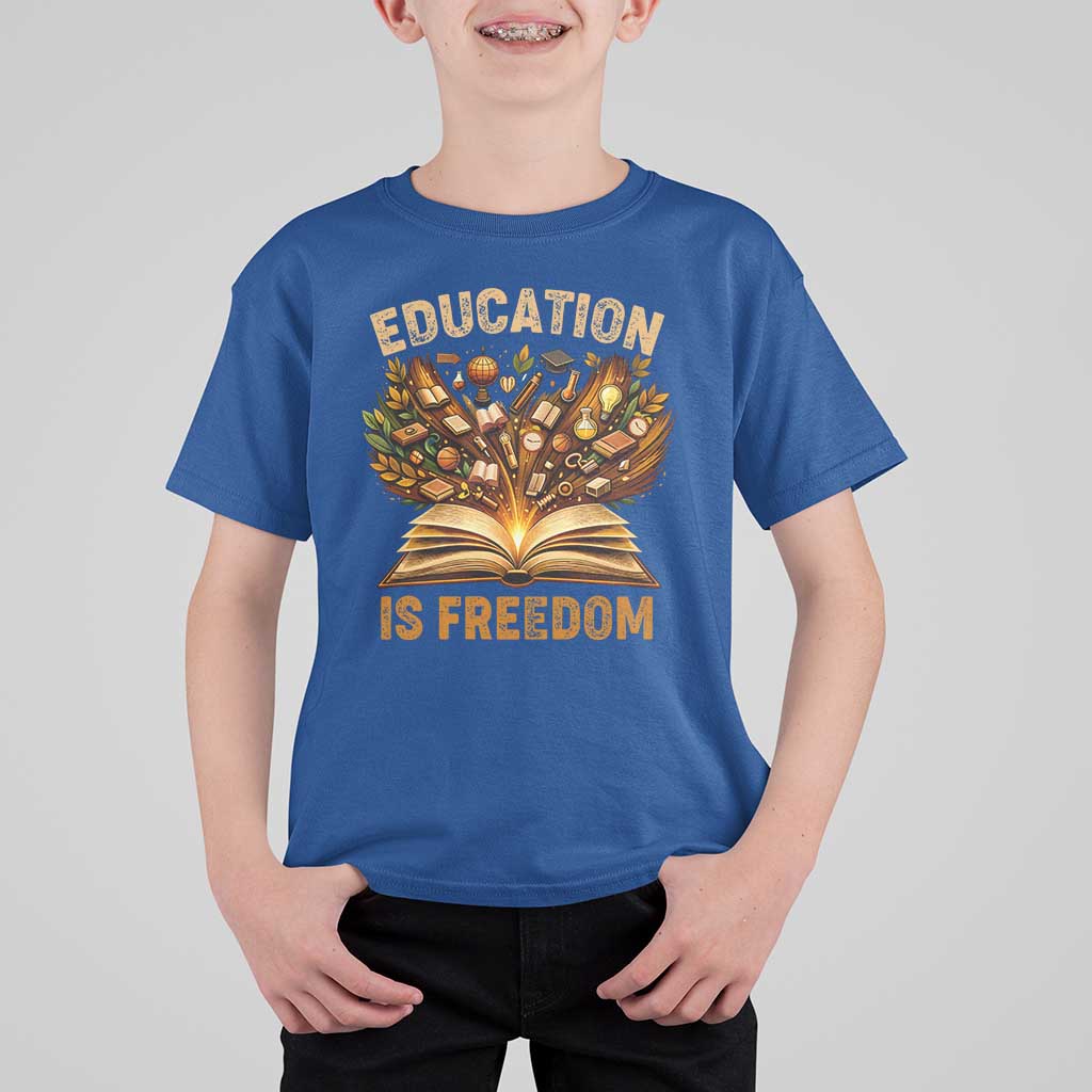 Black History Education Is Freedom T Shirt For Kid Retro Books Afro African American Heritage