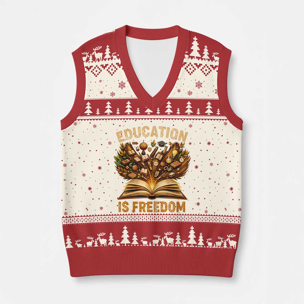Black History Education Is Freedom V-Neck Knit Sweater Vest Retro Books Afro African American Heritage