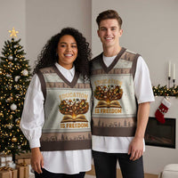 Black History Education Is Freedom V-Neck Knit Sweater Vest Retro Books Afro African American Heritage