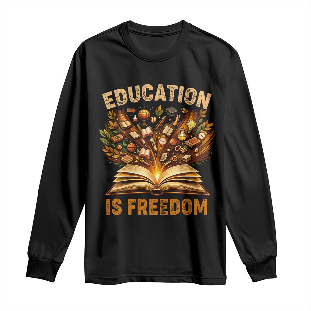 Black History Education Is Freedom Long Sleeve Shirt Retro Books Afro African American Heritage