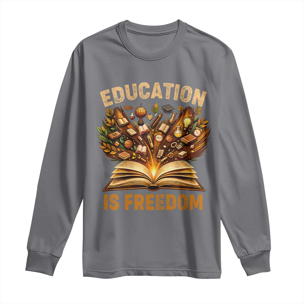 Black History Education Is Freedom Long Sleeve Shirt Retro Books Afro African American Heritage