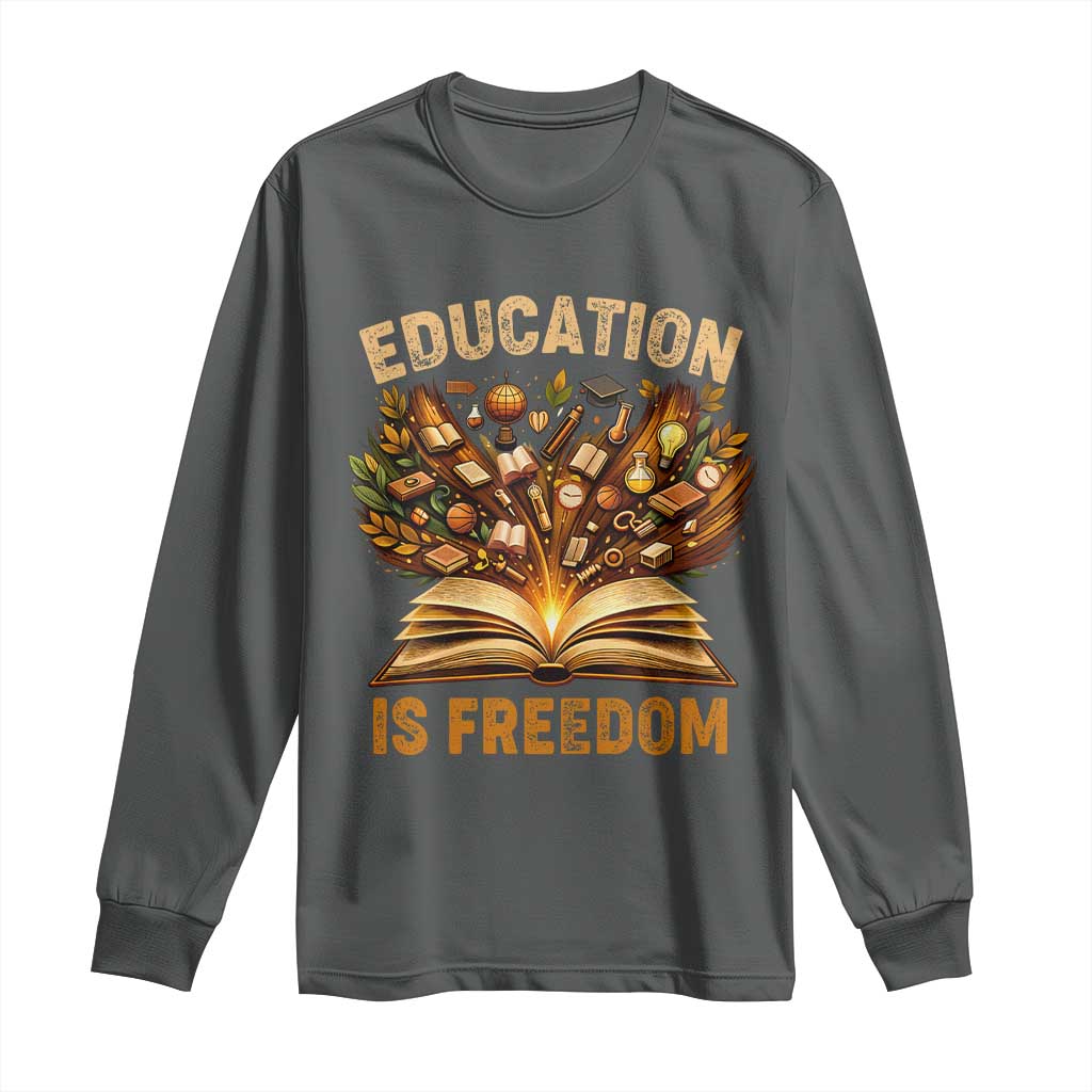 Black History Education Is Freedom Long Sleeve Shirt Retro Books Afro African American Heritage