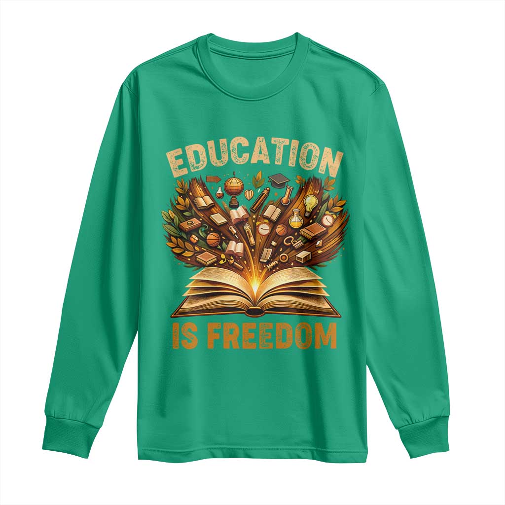 Black History Education Is Freedom Long Sleeve Shirt Retro Books Afro African American Heritage