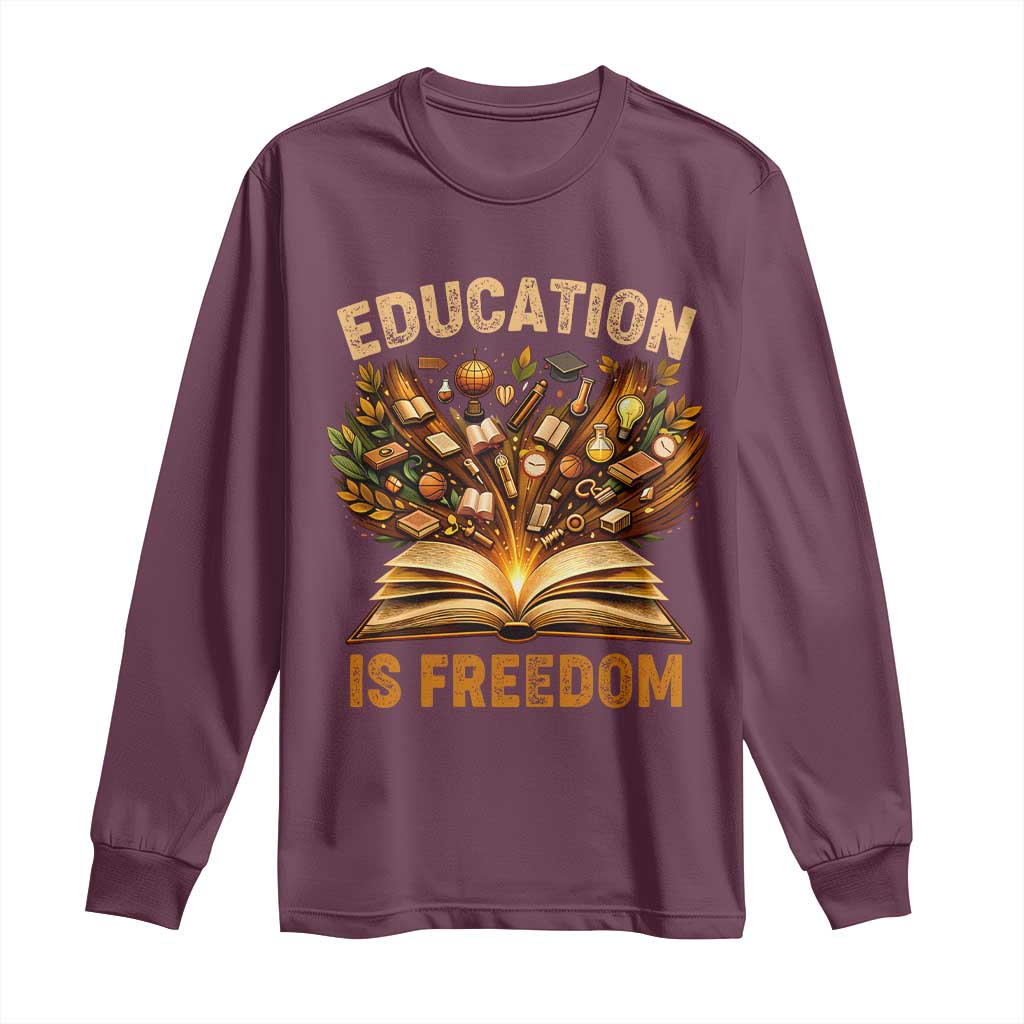 Black History Education Is Freedom Long Sleeve Shirt Retro Books Afro African American Heritage