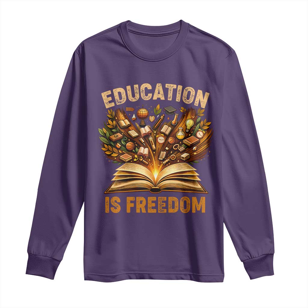 Black History Education Is Freedom Long Sleeve Shirt Retro Books Afro African American Heritage