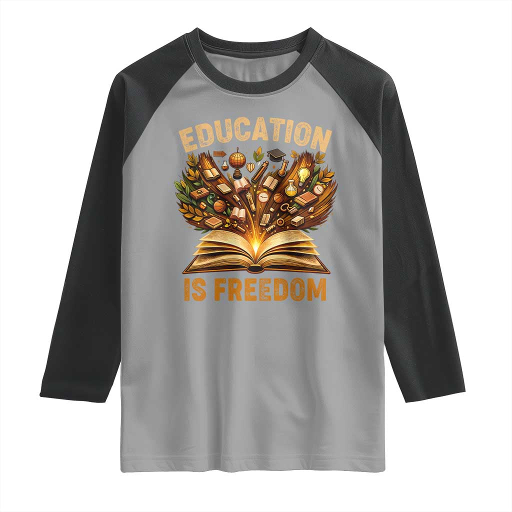 Black History Education Is Freedom Raglan Shirt Retro Books Afro African American Heritage