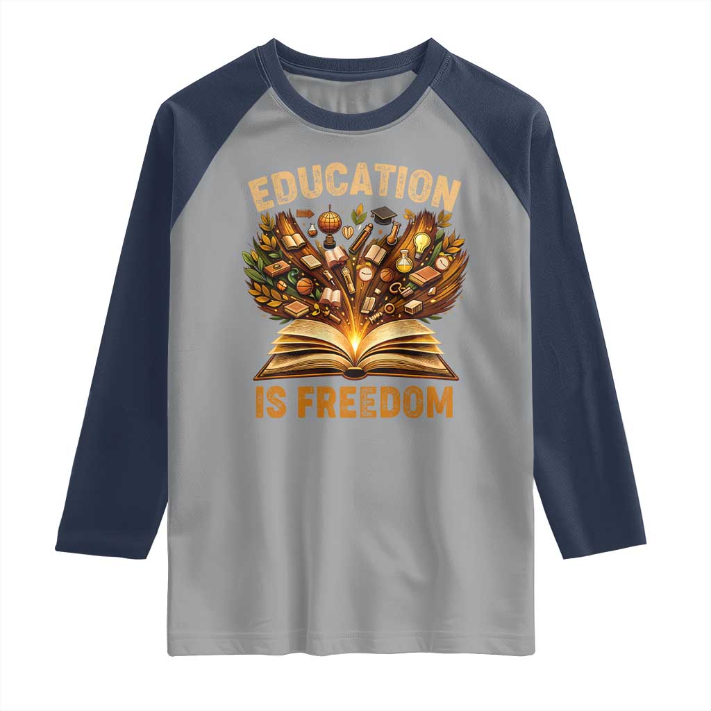 Black History Education Is Freedom Raglan Shirt Retro Books Afro African American Heritage