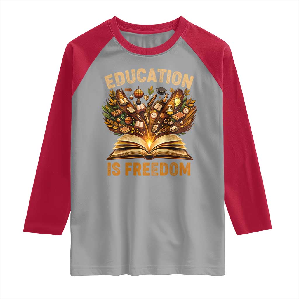 Black History Education Is Freedom Raglan Shirt Retro Books Afro African American Heritage