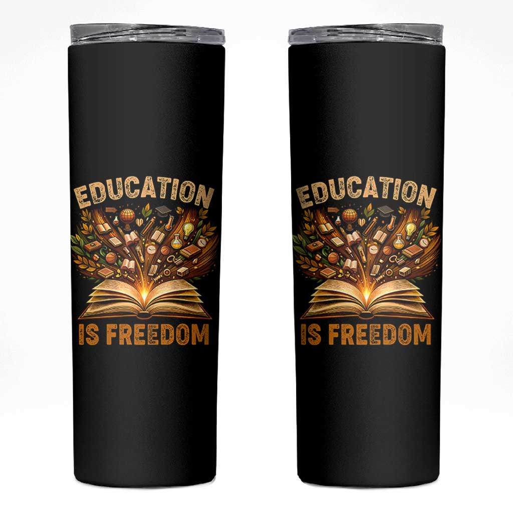 Black History Education Is Freedom Skinny Tumbler Retro Books Afro African American Heritage