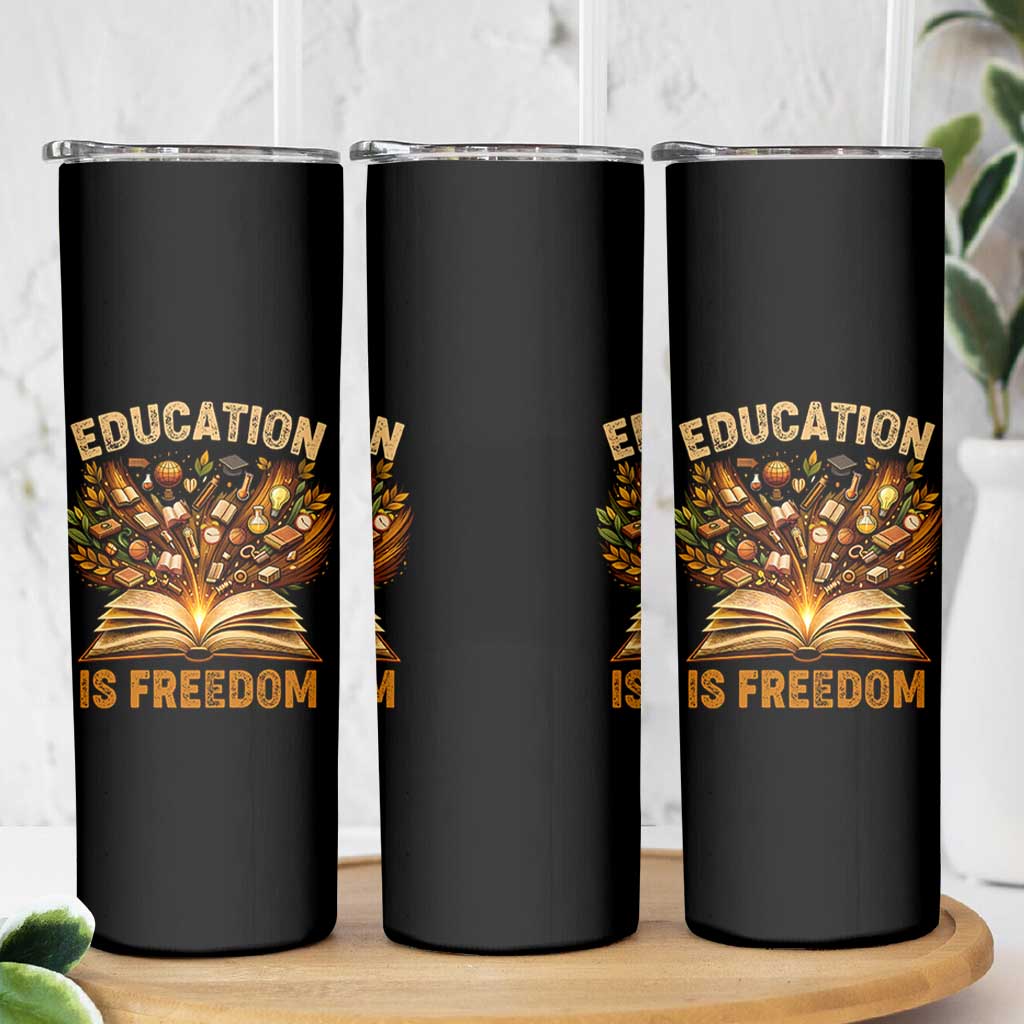 Black History Education Is Freedom Skinny Tumbler Retro Books Afro African American Heritage