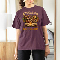 Black History Education Is Freedom T Shirt For Women Retro Books Afro African American Heritage