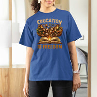 Black History Education Is Freedom T Shirt For Women Retro Books Afro African American Heritage