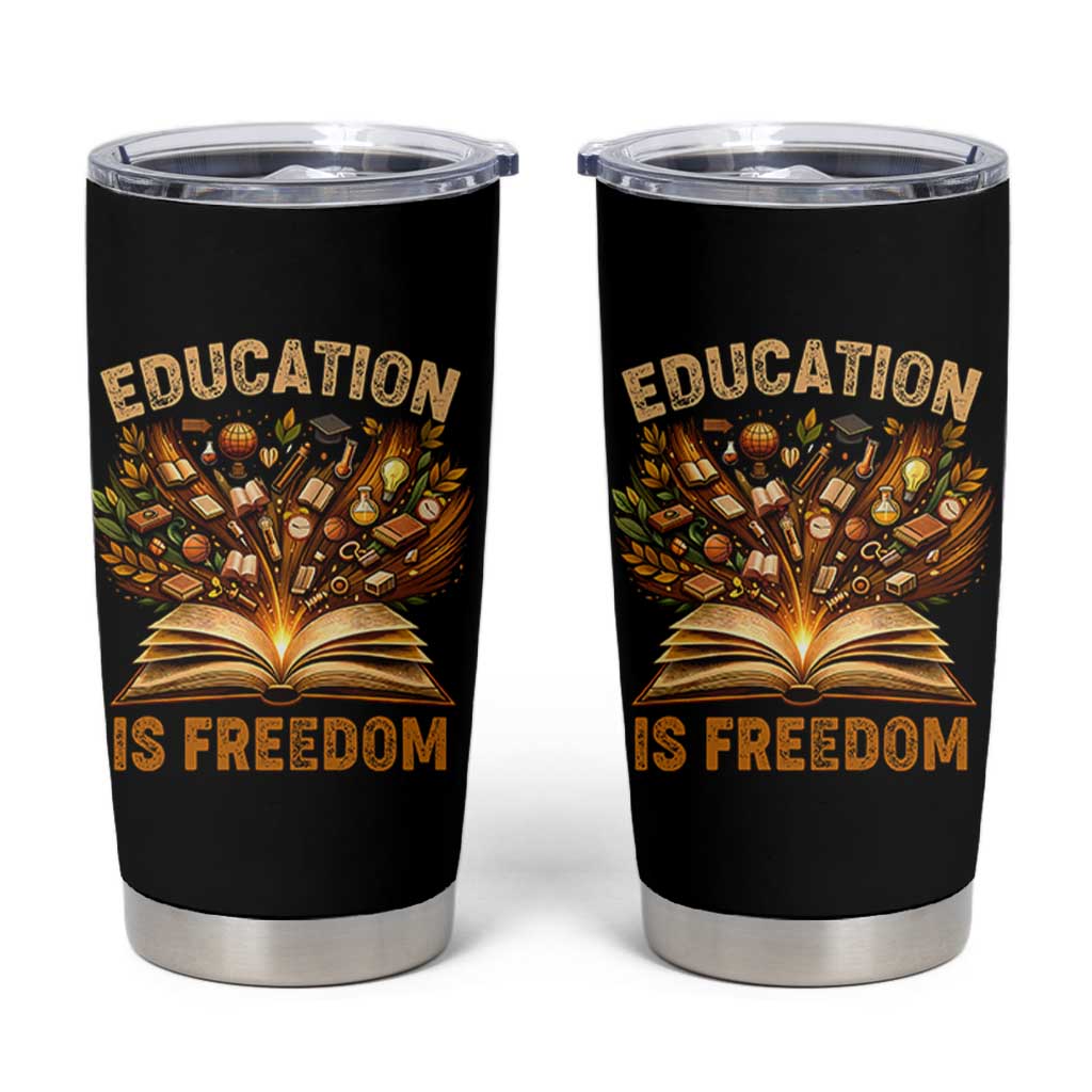 Black History Education Is Freedom Tumbler Cup Retro Books Afro African American Heritage