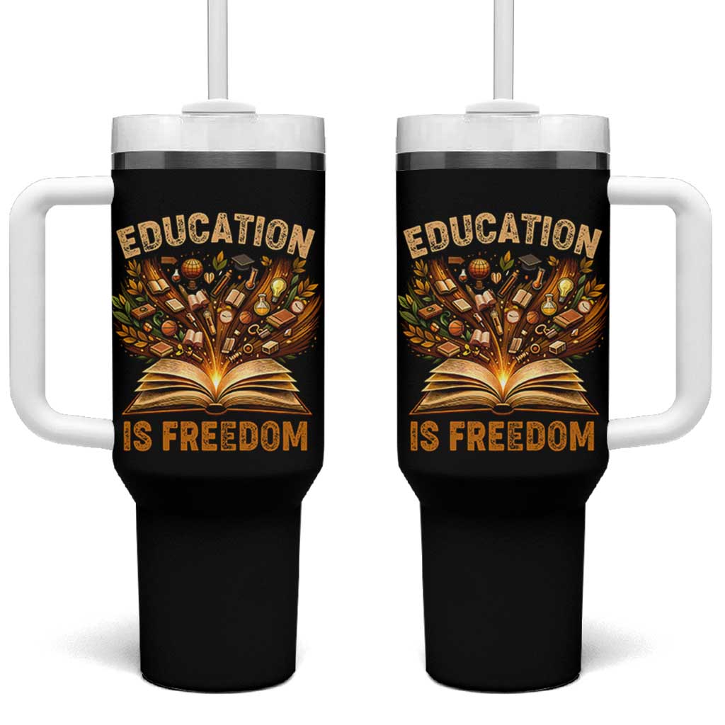 Black History Education Is Freedom Tumbler With Handle Retro Books Afro African American Heritage
