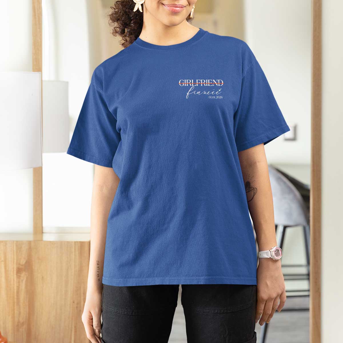 Personalized Fiancee T Shirt For Women Custom Date Girlfriend Engagement Gifts Future Mr and Mrs