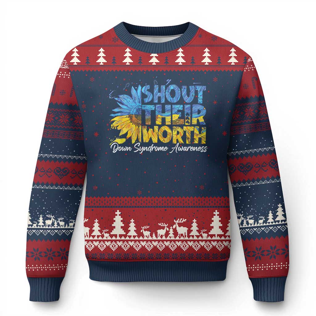 Down Syndrome Awareness Sunflower Ugly Christmas Sweater Shout Their Worth