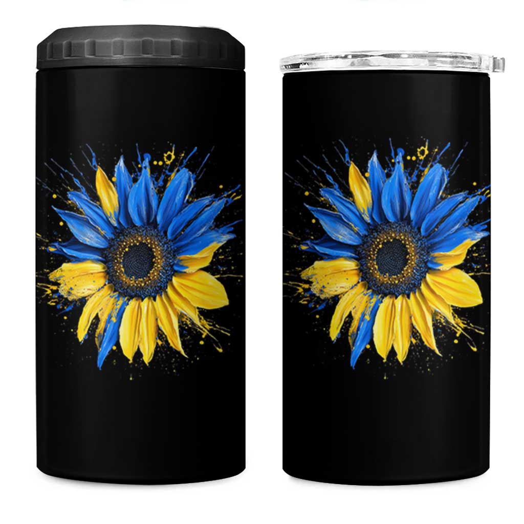Sunflower Ukraine Flag 4 in 1 Can Cooler Tumbler Patriot Patriotic Ukraine Ukrainian National Flag