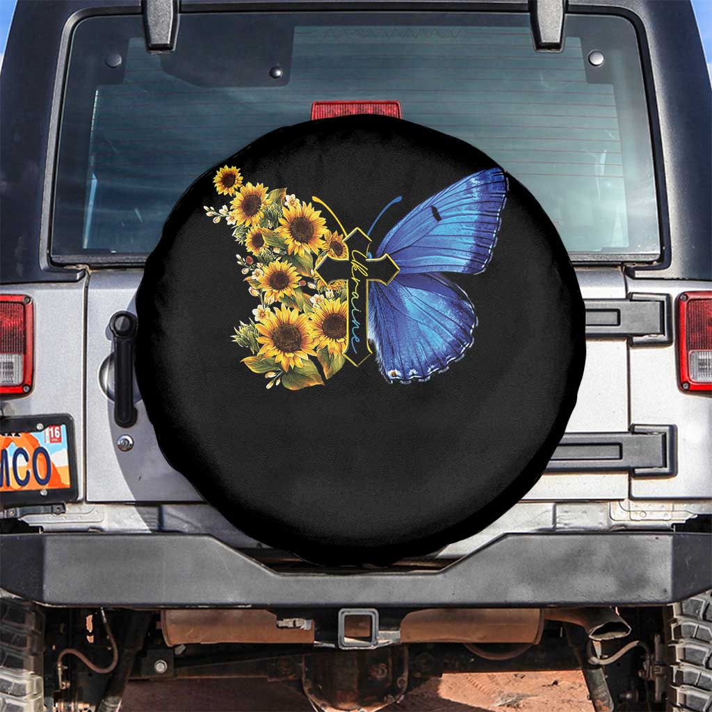 Sunflower Butterfly Ukraine Flag Spare Tire Cover