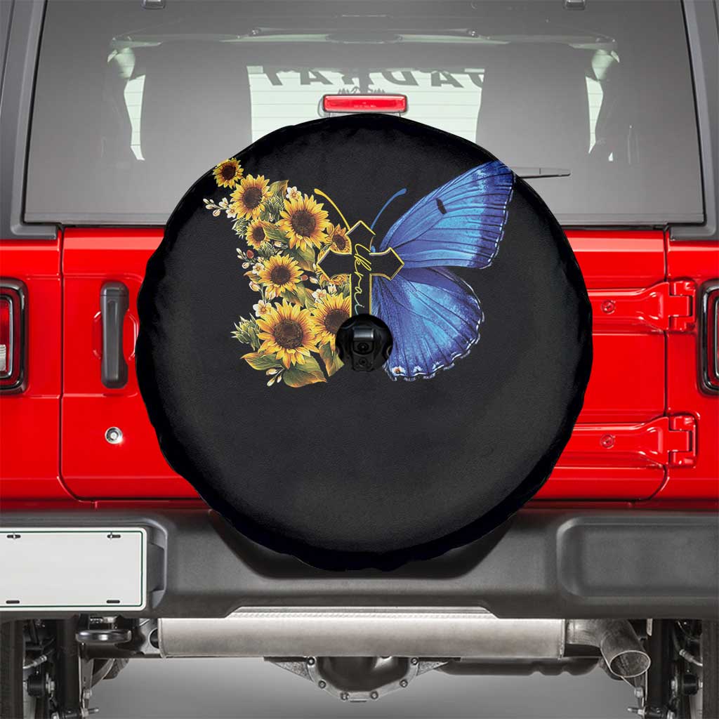 Sunflower Butterfly Ukraine Flag Spare Tire Cover