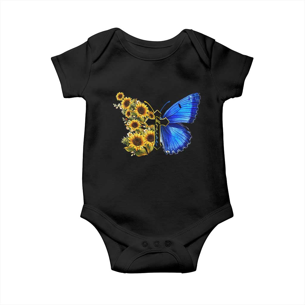 Sunflower Butterfly Ukraine Flag Baby Onesie
