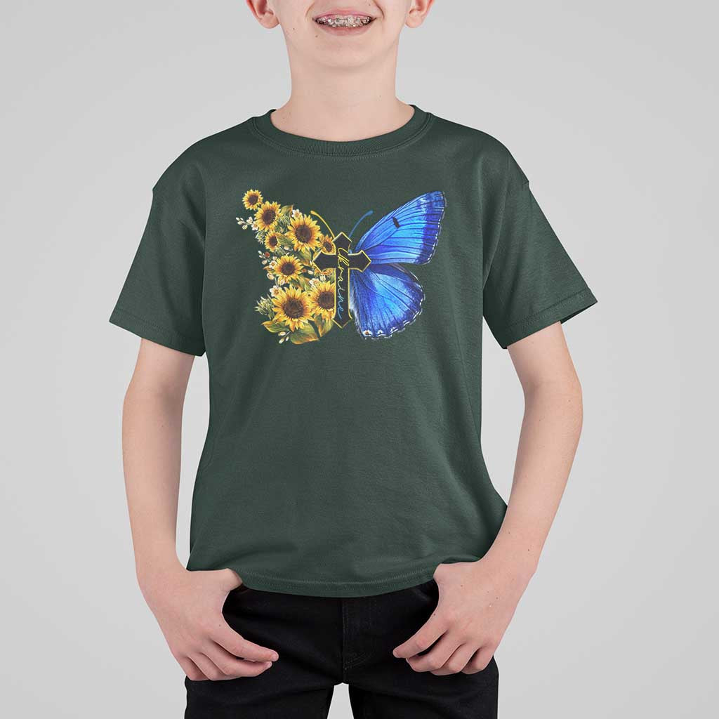 Sunflower Butterfly Ukraine Flag T Shirt For Kid