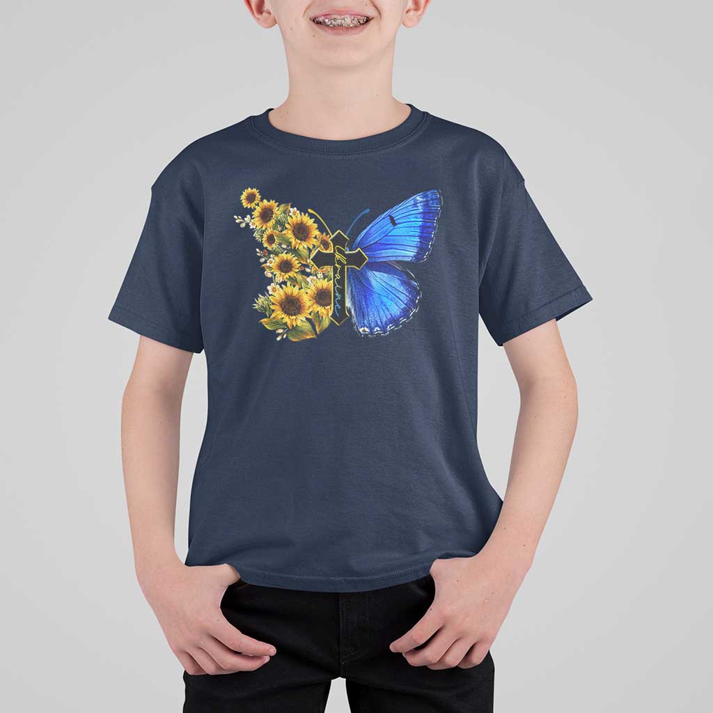 Sunflower Butterfly Ukraine Flag T Shirt For Kid