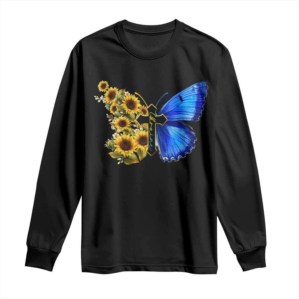 Sunflower Butterfly Ukraine Flag Long Sleeve Shirt