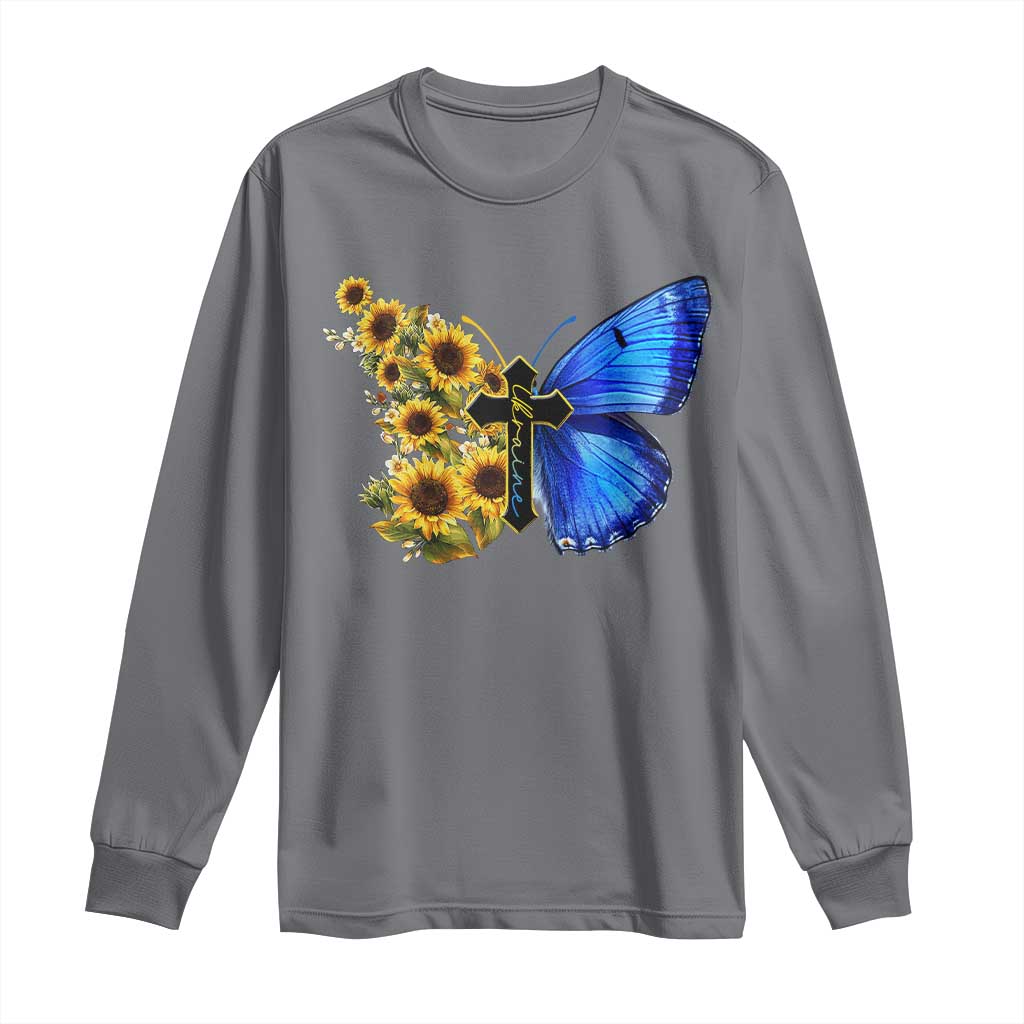 Sunflower Butterfly Ukraine Flag Long Sleeve Shirt