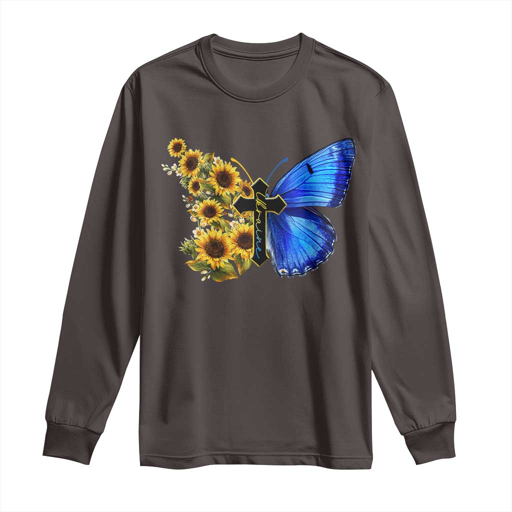 Sunflower Butterfly Ukraine Flag Long Sleeve Shirt
