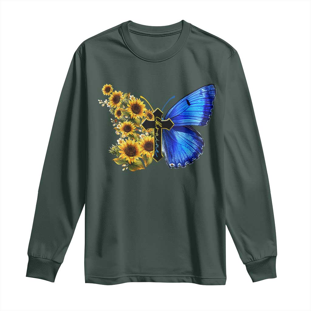 Sunflower Butterfly Ukraine Flag Long Sleeve Shirt
