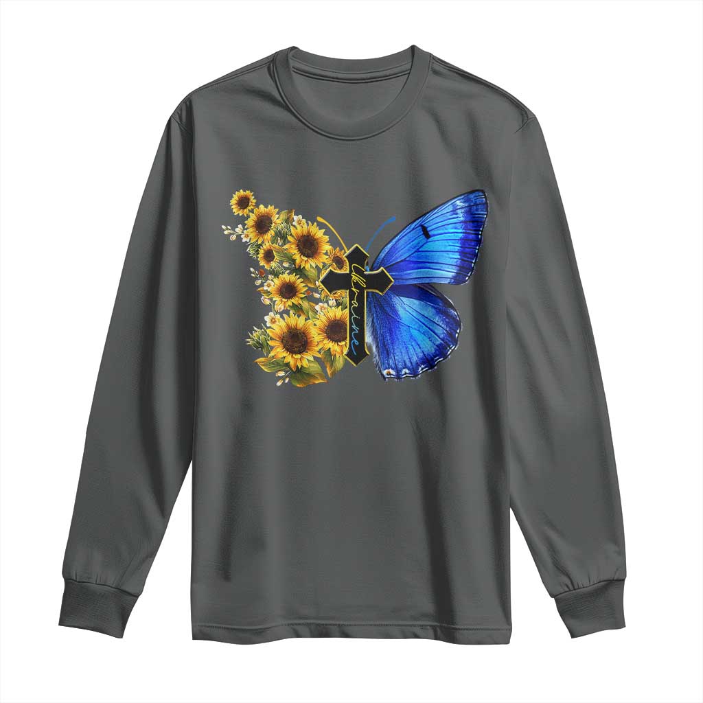 Sunflower Butterfly Ukraine Flag Long Sleeve Shirt