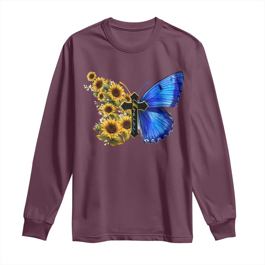 Sunflower Butterfly Ukraine Flag Long Sleeve Shirt