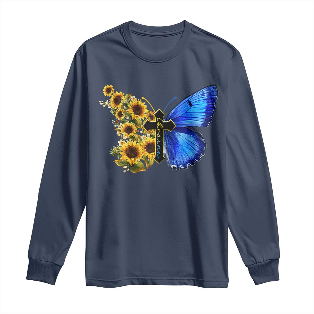 Sunflower Butterfly Ukraine Flag Long Sleeve Shirt