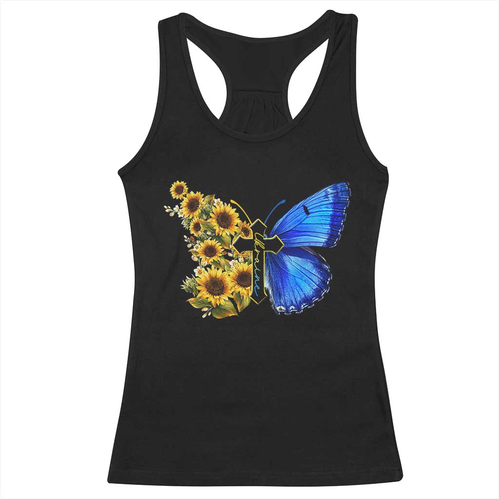 Sunflower Butterfly Ukraine Flag Racerback Tank Top