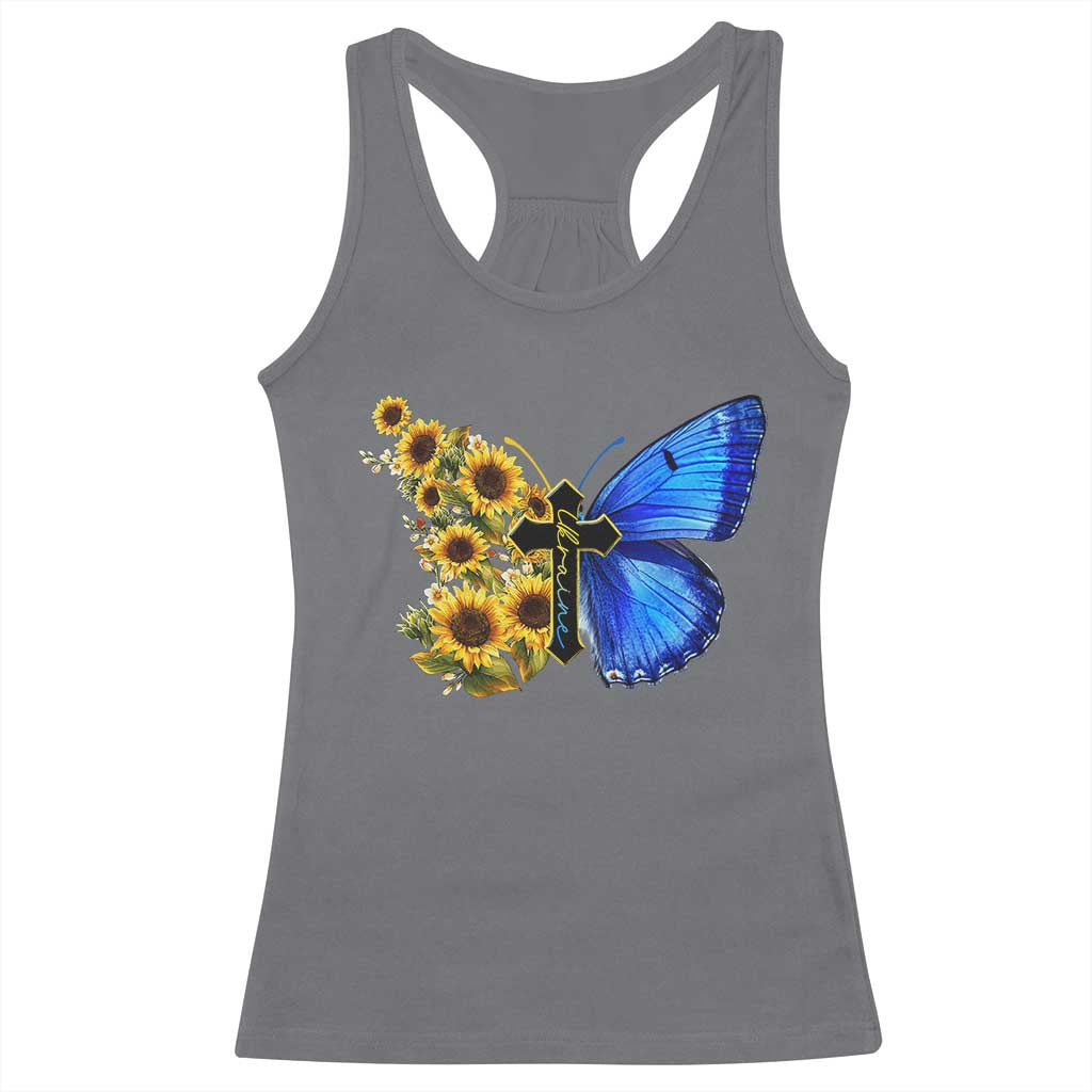 Sunflower Butterfly Ukraine Flag Racerback Tank Top