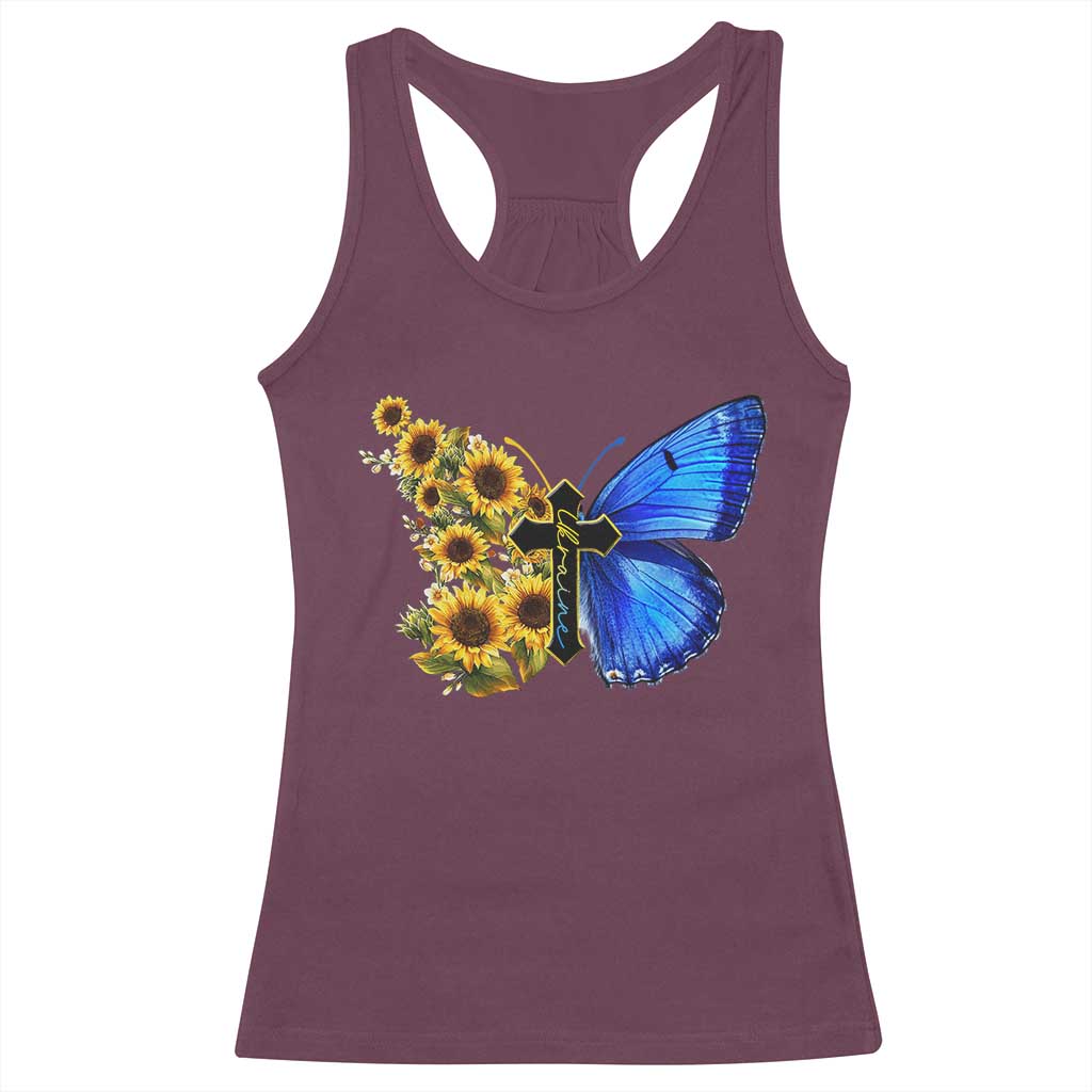 Sunflower Butterfly Ukraine Flag Racerback Tank Top