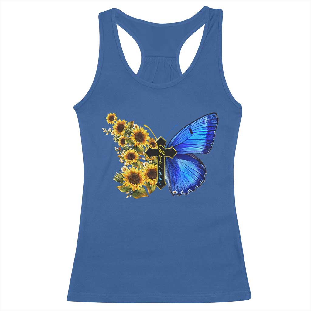 Sunflower Butterfly Ukraine Flag Racerback Tank Top