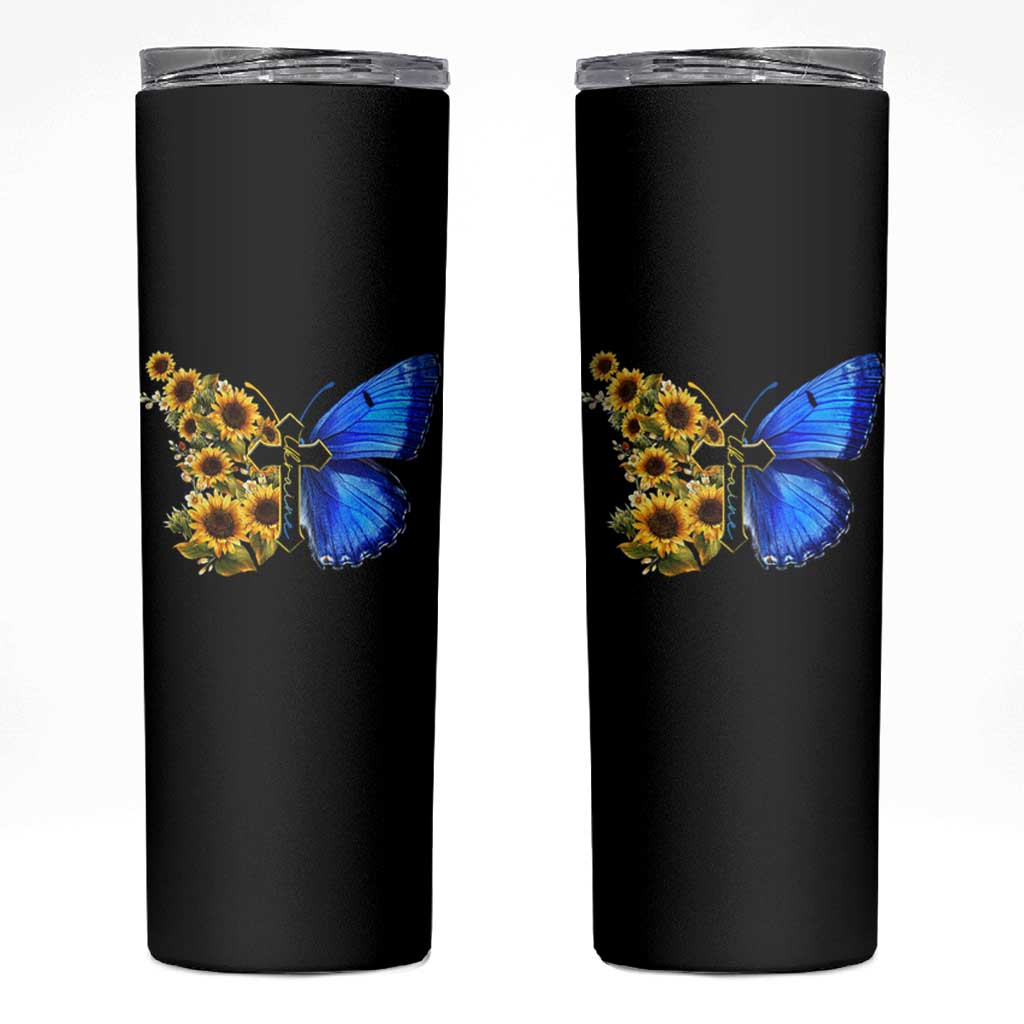Sunflower Butterfly Ukraine Flag Skinny Tumbler