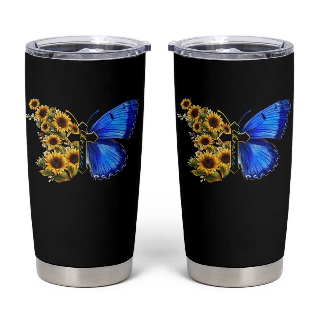 Sunflower Butterfly Ukraine Flag Tumbler Cup