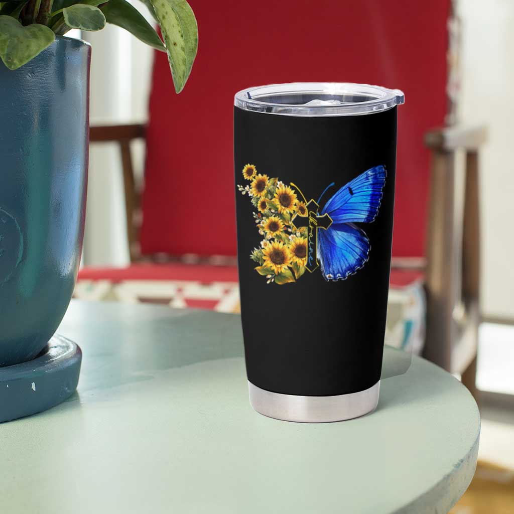 Sunflower Butterfly Ukraine Flag Tumbler Cup