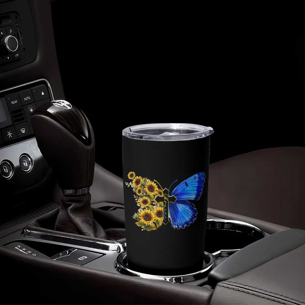 Sunflower Butterfly Ukraine Flag Tumbler Cup