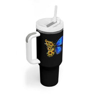 Sunflower Butterfly Ukraine Flag Tumbler With Handle
