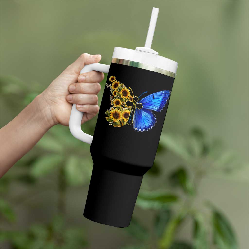 Sunflower Butterfly Ukraine Flag Tumbler With Handle