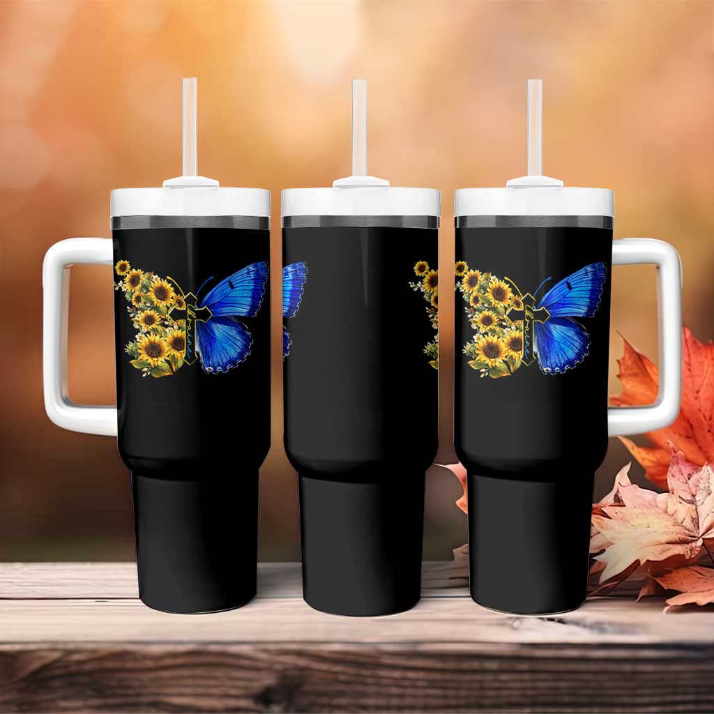 Sunflower Butterfly Ukraine Flag Tumbler With Handle