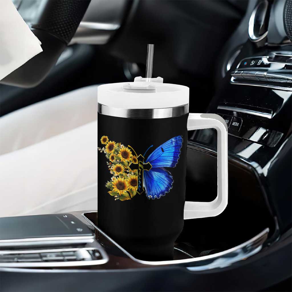 Sunflower Butterfly Ukraine Flag Tumbler With Handle