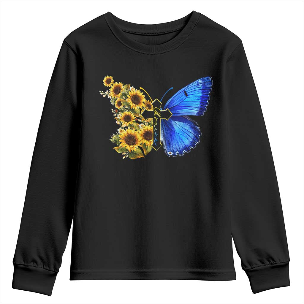Sunflower Butterfly Ukraine Flag Youth Sweatshirt