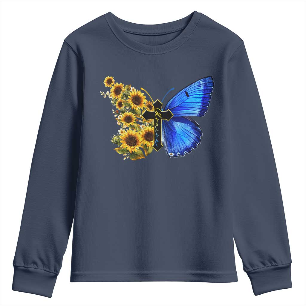 Sunflower Butterfly Ukraine Flag Youth Sweatshirt