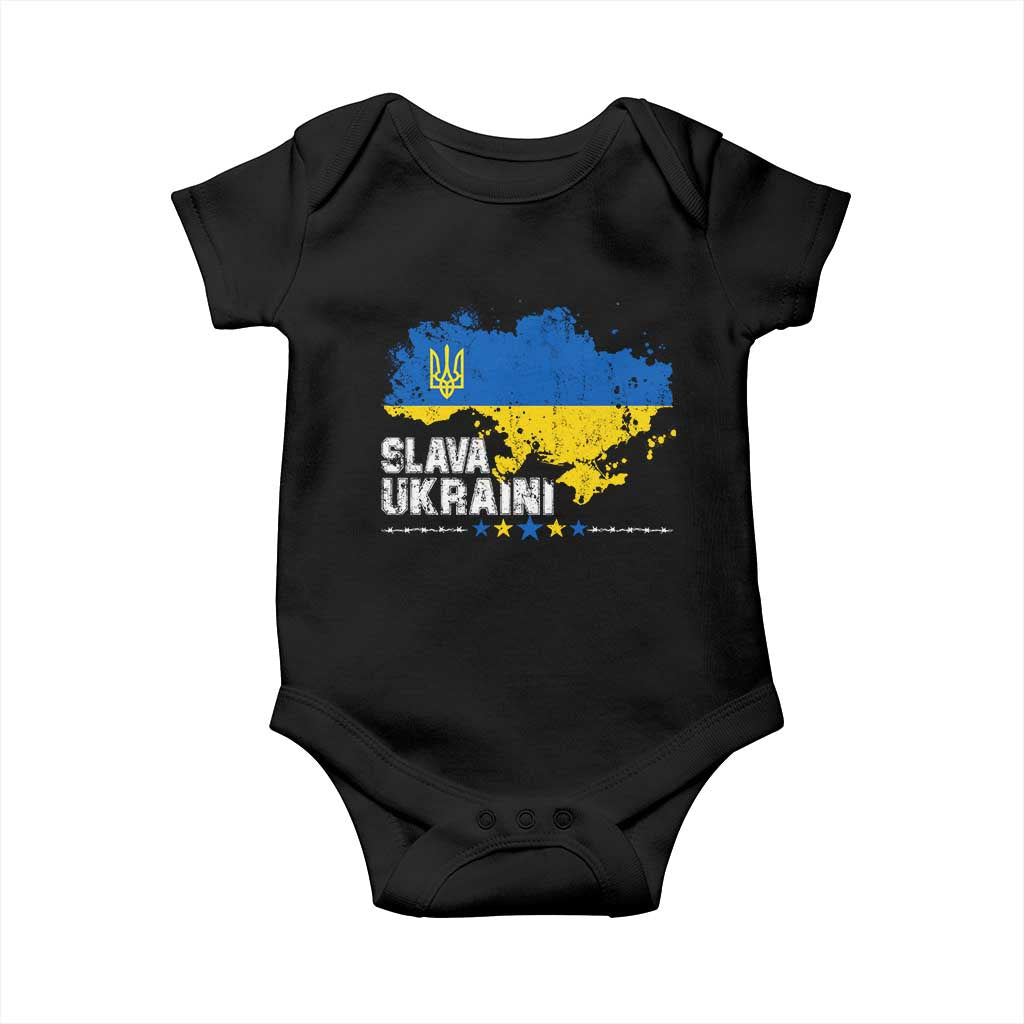 Slava Ukraini Ukraine Flag Baby Onesie Patriot Patriotic Ukrainian National Flag
